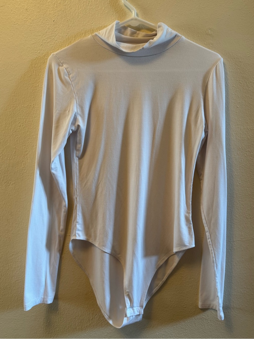 MANGOPOP Women's Mock Turtleneck Bodysuit - White Long Sleeve Fitted Leotard Top